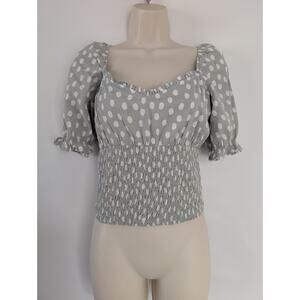 Abercrombie & Fitch NWT Womens Sage Polkadot Crop Smocked Top Sz M Babydoll Y2K